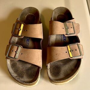 Birkenstock Arizona Soft Footbed Nubuck Leather sandals pink/brownish